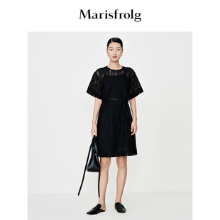 新款 玛丝菲尔夏季 黑色镂空提花针织连衣裙 新能量黑裙