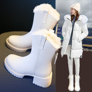 白色雪地靴女冬季 加绒加厚2023年新款 厚底皮毛一体马丁靴 保暖棉鞋