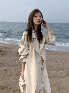 韩风气质小个子白色 大衣中长款 风衣外套女春秋高级感垂感2023新款