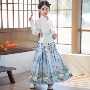 中大童襦裙唐装 洋气仙女裙儿童汉服 中国风古装 夏季 女童马面裙套装