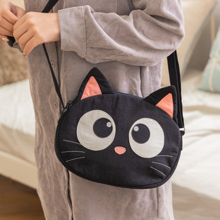 日本设计Kine猫纯棉立体可爱黑猫简斜挎包日韩百搭大容量单肩女包