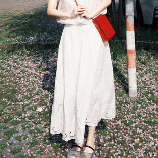 韩系设计感小个子纯色高腰半身裙休闲百搭肌理感气质中长裙子 夏季