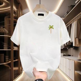 印花椰子树上衣 t恤男装 纯棉潮牌2024新款 ins潮流半袖 白色短袖 夏季