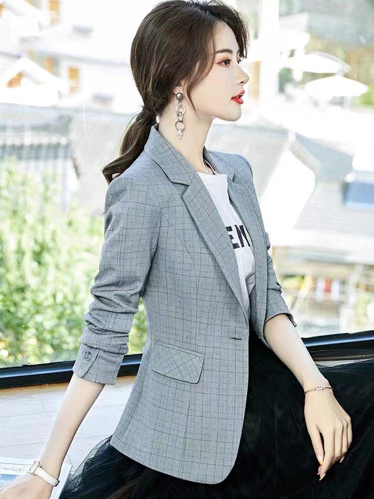 女士小西装 设计感时尚 韩版 格子西服外套女 单件上衣2023年春秋新款