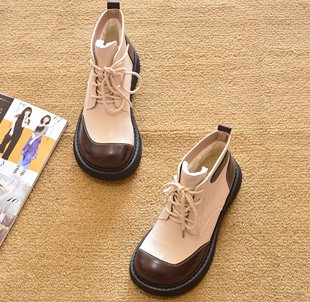 骑士靴女靴子 靴厚底鞋 2024年欧美春秋平跟短靴单靴马丁靴短筒时装
