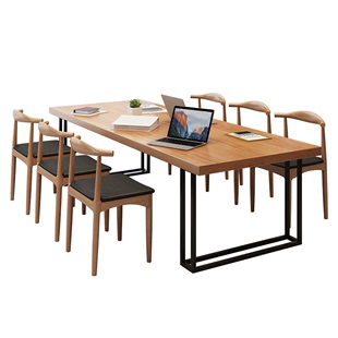 LOFT实木办公桌工业风会议桌长桌长方形洽谈桌小型办公室桌椅组合