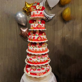 六层老人生日蛋糕 90岁高层带支架蛋糕 六六大寿 寿宴