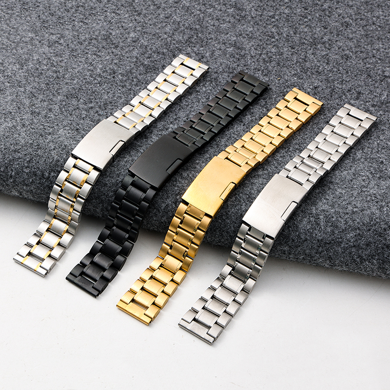 表带男不锈钢手表链精钢代用平口弧口手表配件钢带
