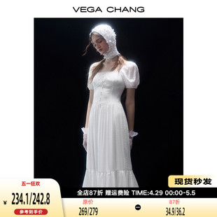 VEGA 新款 方领小众气质泡泡袖 CHANG法式 连衣裙女2024年夏季 长裙子