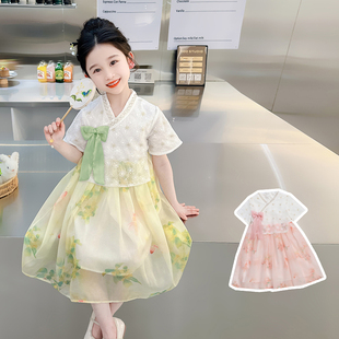 儿童中国风公主裙女孩洋气裙子演出服 2024新款 女童汉服连衣裙夏装