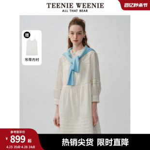 TeenieWeenie小熊女装 绣花蕾丝长袖 设计感法式 连衣裙 2024春夏新款