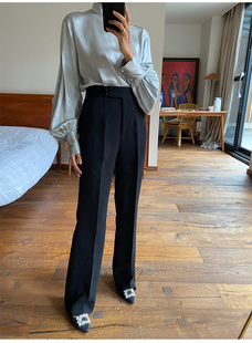 西装 日本高端订单经典 裤 时尚 正装 熟女风高腰直筒阔腿裤