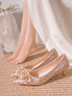 婚鞋 孕妇两穿低跟3cm水晶高跟鞋 主婚纱不累脚新娘鞋 女2024秋新款