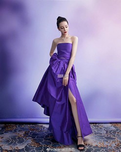 定制紫色抹胸显白优雅华丽高贵礼服礼服连衣裙 明星热巴同款