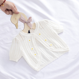 夏季 镂空薄款 ins婴儿小外套短袖 纯棉3个月新生宝宝空调衫 女童开衫