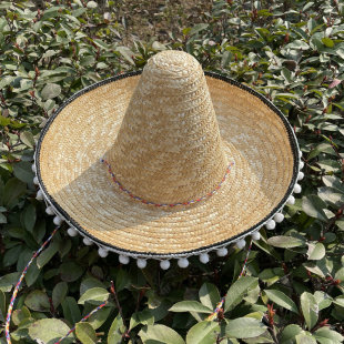 道具彩色草帽狂欢派对 万圣节亲子墨西哥帽子绒球儿童表演舞会服装
