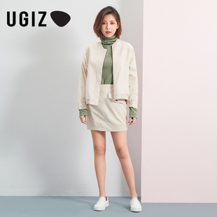 UGIZ春秋季 女装 韩版 立领夹克纯色休闲直筒短外套女UAUD101 新品