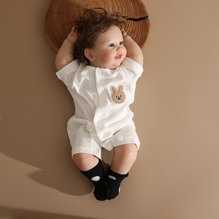 婴儿夏季 兔宝宝可爱居家夏装 纯棉薄款 爬服新生儿空调服 连体衣短袖