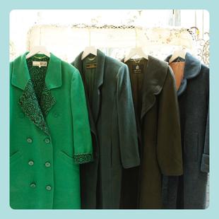 日本制古着vintage复古森林绿色系双面羊绒羊毛呢子厚实大衣外套