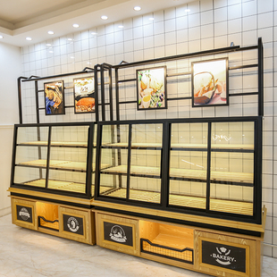 面包柜面包展示柜边柜多层铁艺实木玻璃商用中岛柜货架面包架柜台