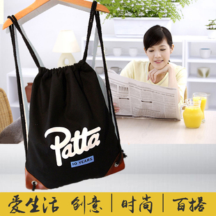 韩版 抽绳背包简约双肩包子帆布袋束口新款 学生书包定制印LOGO时尚