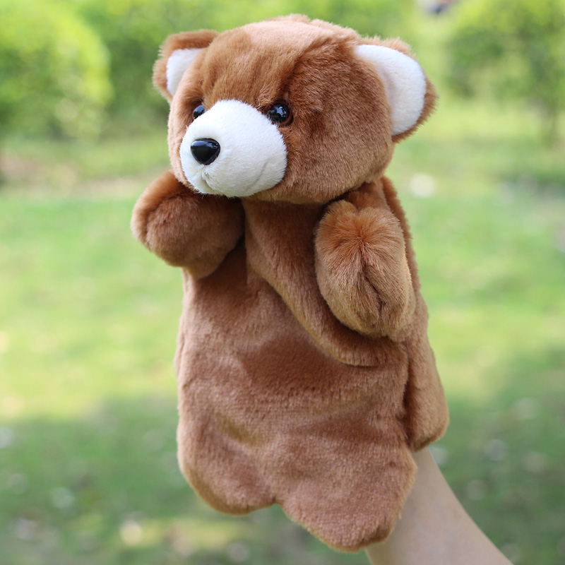 棕熊手偶玩具早教亲子生日礼物 大号儿童动物手套小熊安抚玩偶