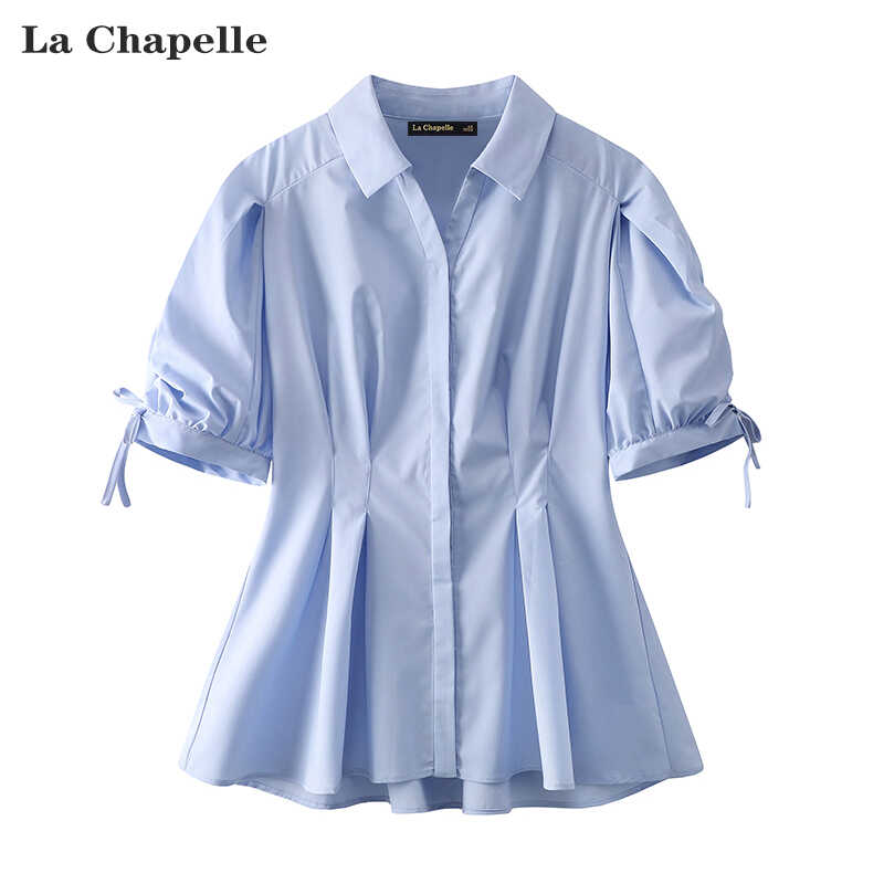 衬衣上衣 Chapelle设计感蓝色衬衫 女春夏新款 泡泡袖 拉夏贝尔