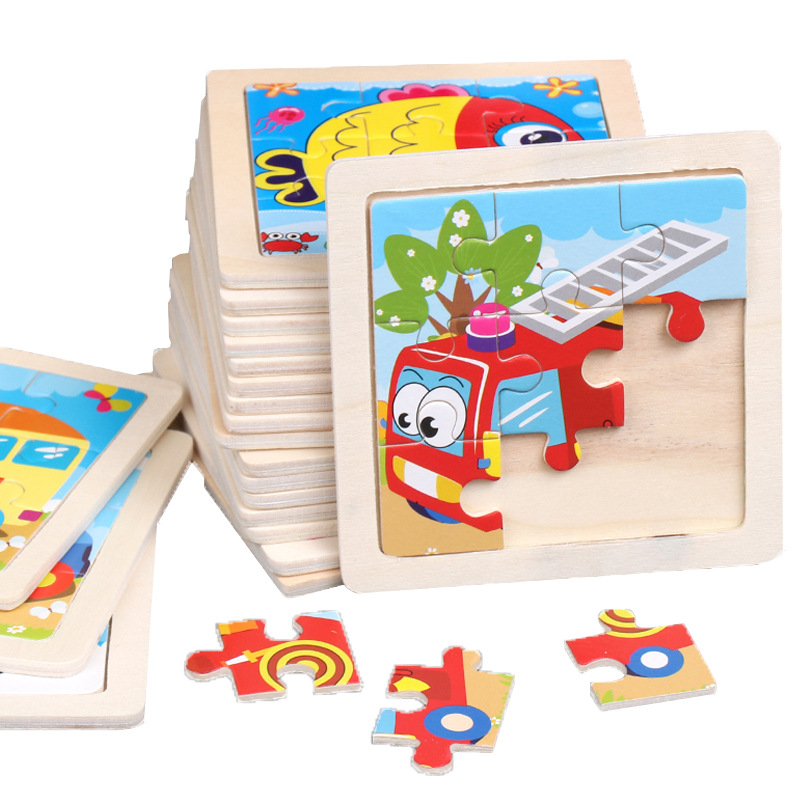 9片木制儿童拼图玩具幼儿早教益智卡通动物交通工具认知拼板男女