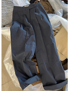 子2024春秋季 品牌折扣外贸女装 新款 黑色西装 直筒高腰垂感休闲裤 裤