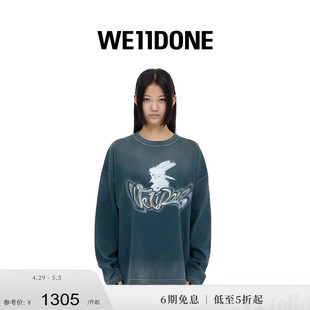 WE11DONE中性男女同款 LOGO怪兽系列做旧印花长袖 T恤独特打底衫