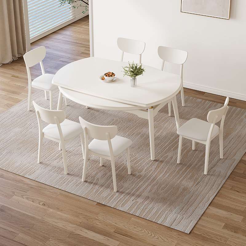 岩板餐桌多功能可伸缩圆餐桌小户型家用白色饭桌奶油风餐桌椅