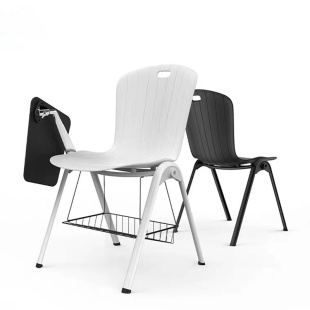 可堆叠会议椅白色培训椅带写字板塑料椅四脚会客椅连排会场接待椅