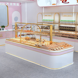 面包柜中岛柜陈列货架展示柜弧形玻璃商用铁艺展示柜支持定制 新款