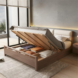 掘素高箱储物床收纳床软包实木床现代简约1.5气压箱体1.8米双人床