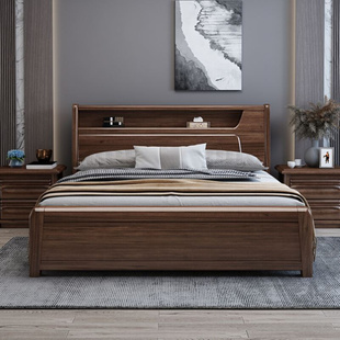 高箱储物主卧北欧床 胡桃木实木床1.8米双人床现代简约1.5米新中式