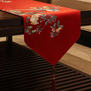 禅意茶几茶台茶旗茶桌垫布红色结婚床旗电视柜长条桌布 桌旗新中式