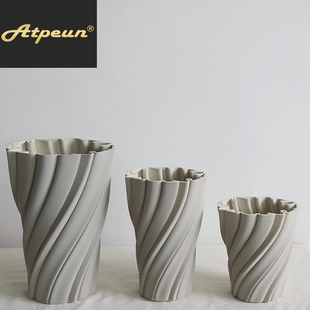 Atpeun3D打印灰色简约现代陶瓷工艺品创意插花器花瓶摆件家居软装