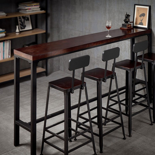 豪星达吧台桌简约家用现代酒吧靠墙桌椅组合高脚桌铁艺实木长条窄