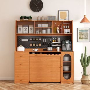 多功能厨房靠墙简 餐边柜餐桌一体可伸缩隐形实木桌子带折叠式 新款