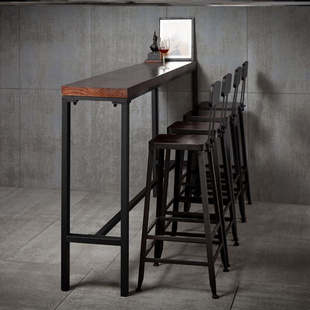 吧台桌简约家用现代酒吧靠墙桌椅组合高脚桌铁艺实木长条窄高桌子