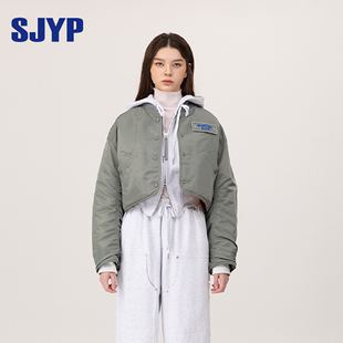 SJYP韩国小众设计上衣2023冬季 宽松廓形短款 时尚 夹克外套女 新款