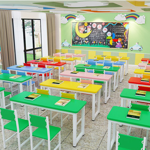 二人学习桌中小学生辅导班课桌椅单双人培训学校桌椅组合长条桌子