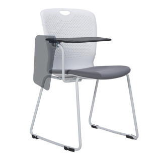办公椅培训椅带写字板会议椅带桌板黑色塑料靠背白色四脚椅可堆叠