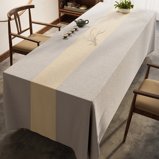 新中式 复古禅意棉麻防水餐桌布茶几布桌布长方形茶桌专用布可定制
