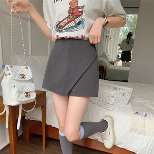 新款 HWWW 子 高腰不对称包臀裙裤 SHOP夏季 女A字小个子拉链短裤 韩版