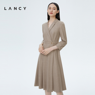 LANCY 西装 法式 连衣裙女收腰显瘦通勤高级感气质羊毛裙子 朗姿春季