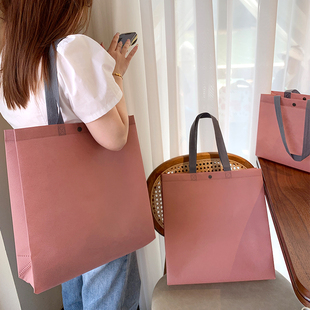 粉色暗扣服装 店无纺布手提袋定制LOGO加厚女装 环保手拎袋子 包装