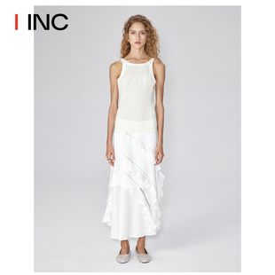 IINC DUST设计师品牌 24SS醋酸拼接蕾丝荷叶边半身长裙女 ICE