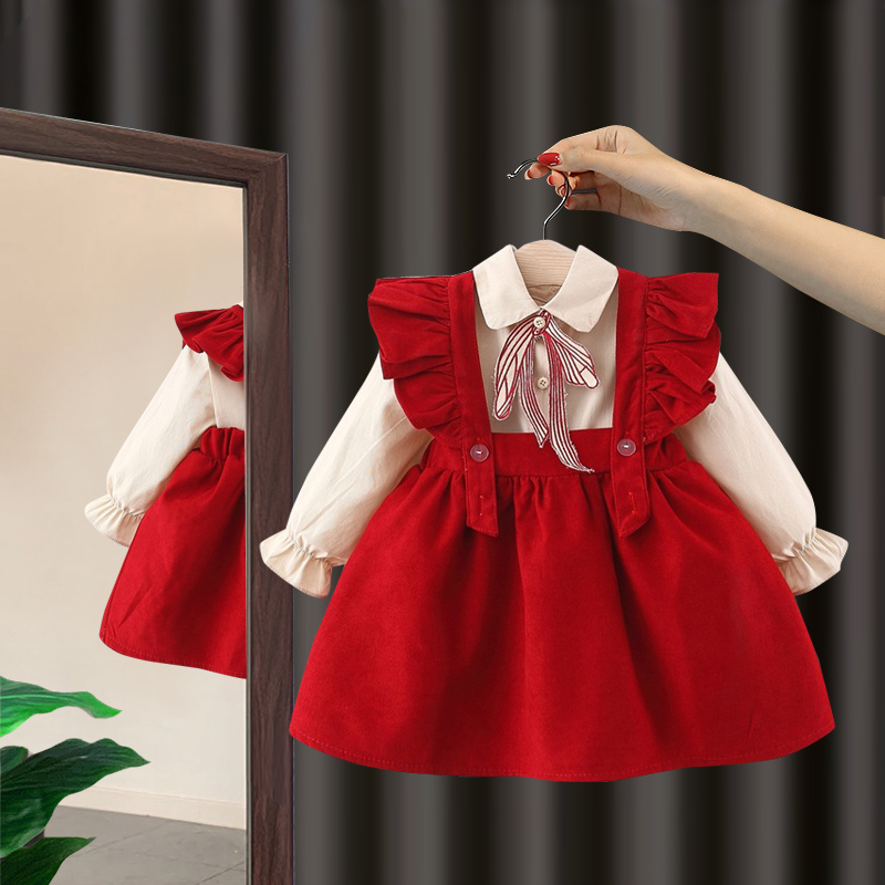 女童春装 小女孩背带裙韩版 洋气小童2024新款 女宝宝公主两件套 套装