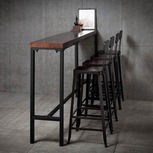 吧台桌简约家用酒吧靠墙桌椅组合高脚桌铁艺实木长条窄高桌子